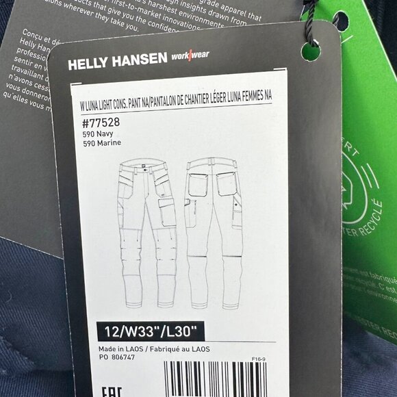 NWT Helly Hansen Luna Light Construction Pants Navy Blue 12 NEW 33/30 - Picture 9 of 10